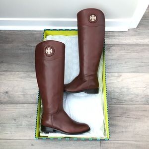 Tory Burch Ashlynn Riding Boot Almond Brown Leather with Dust Bag